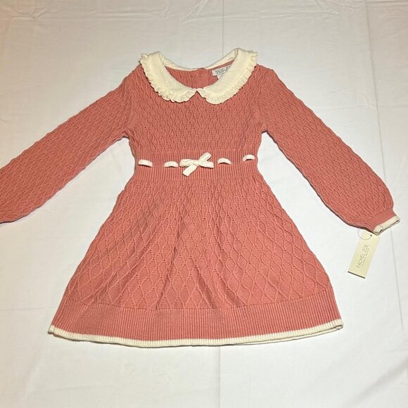 Rachel Zoe Girls Size 3T Pink Long Sleeve Peter Pan Collar Sweater Dress NWT - Picture 1 of 10